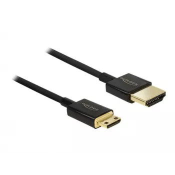 DeLOCK õhuke Premium - Video-/Audio-/Võrgukaabel - HDMI - 36 AWG - HDMI, 19-kontaktiline (M) - Mini-HDMI-le, 19-kontaktiline (M) - 2,0m - Kolmekordne isolatsioon - Must (84778)