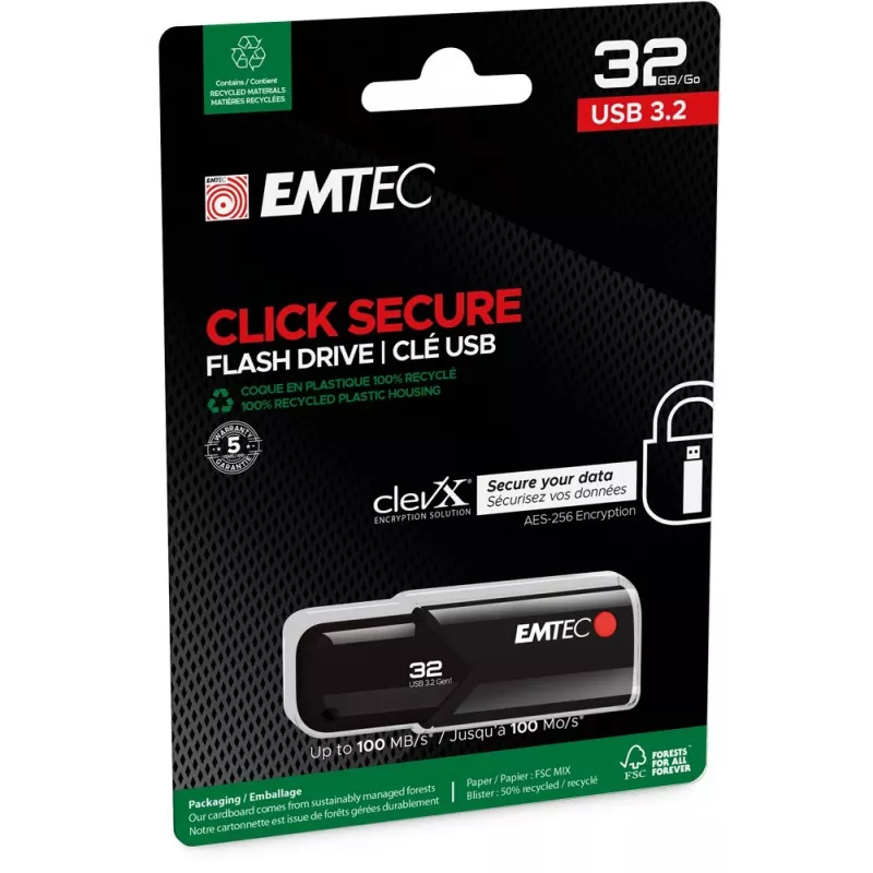 USB-mälupulk EMTEC B120 Click Secure 32 GB USB Type-A 3.2 Gen 2 (3.1 Gen 2) Must