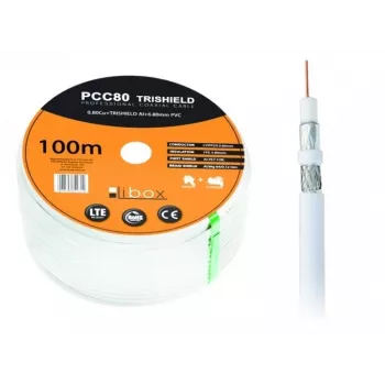 Koaksiaalkaabel LIBOX PCC80 RG-6/U 100 m, FEP-mantel, 0,8 mm vaskjuht, alumiiniumvarjestus, valge