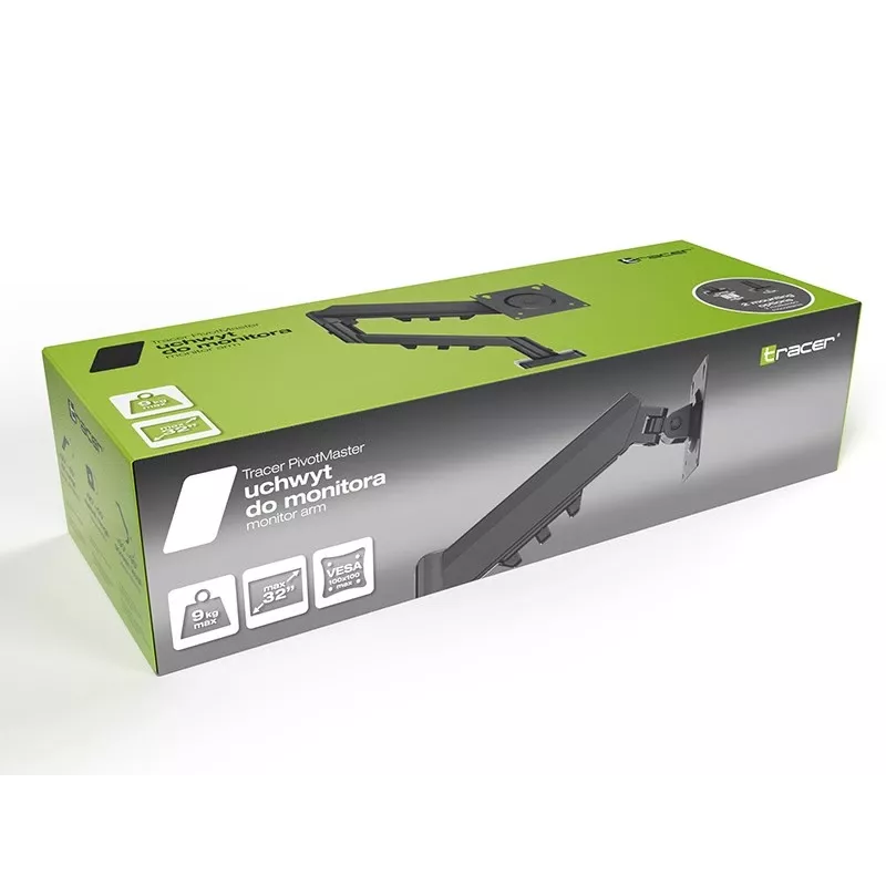 Monitorivars TRACER Pivot Master TRAUCH47659 — reguleeritav kõrgus, kallutus/pööramine, VESA 100×100, kuni 9 kg, 13–32-tollistele ekraanidele, lauakinnitus, must