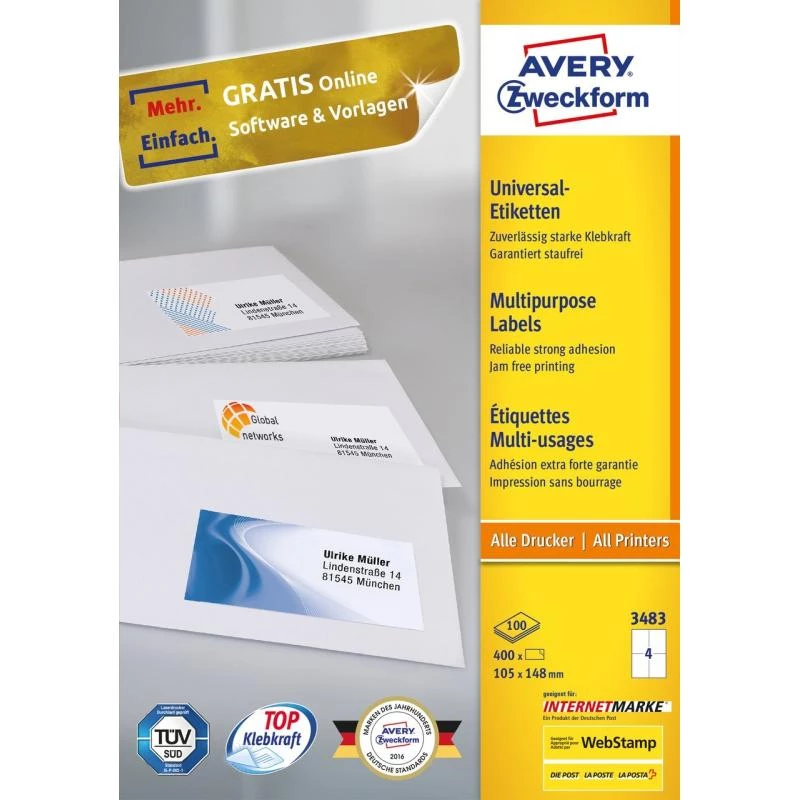 Isekleepuv silt Ristkülik Avery 3483