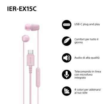 Sony IER-EX15C kõrvasisesed peakomplekti juhtmega kõned/muusika USB USB-C roosa