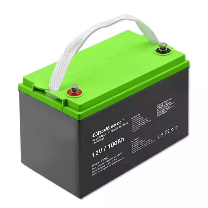 Geelaku QOLTEC 53080 12V 100Ah — suletud laetav aku varutoiteks