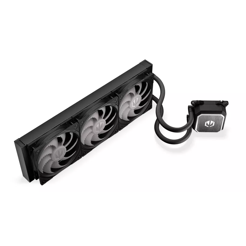 Vedelikjahutuskomplekt ENDORFY Navis F360 ARGB Must — 360 mm radiaator, 3x 120×25 mm ventilaatorit, 250–1800 p/min, pump 1600–2600 p/min, LGA 1700/AM5/AM4 tugi