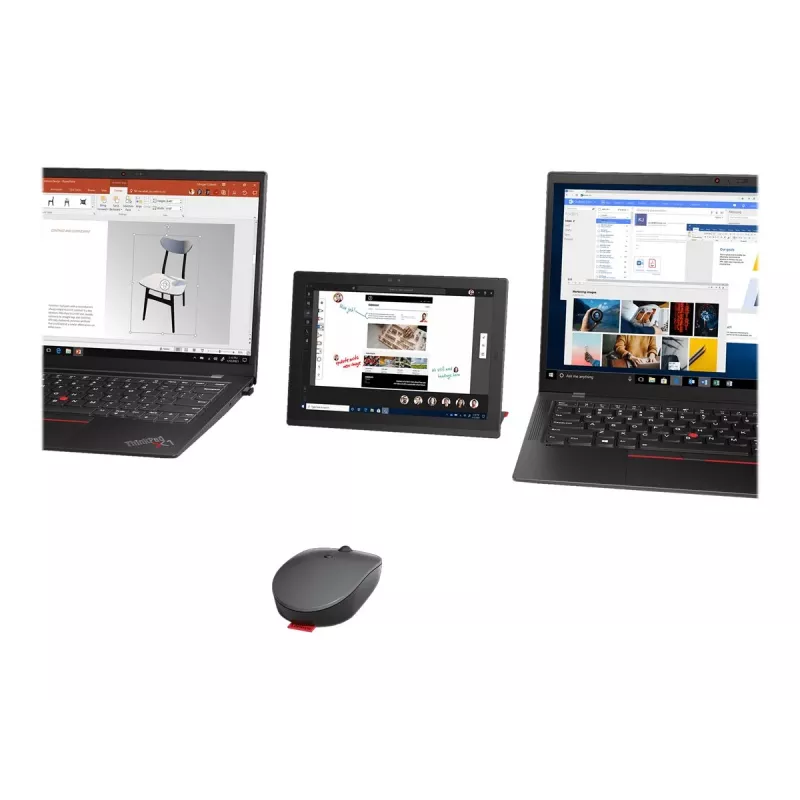 Lenovo Go mitme seadme hiir kontorile, kahekäeline, RF-juhtmevaba + Bluetooth, optiline, 2400 DPI