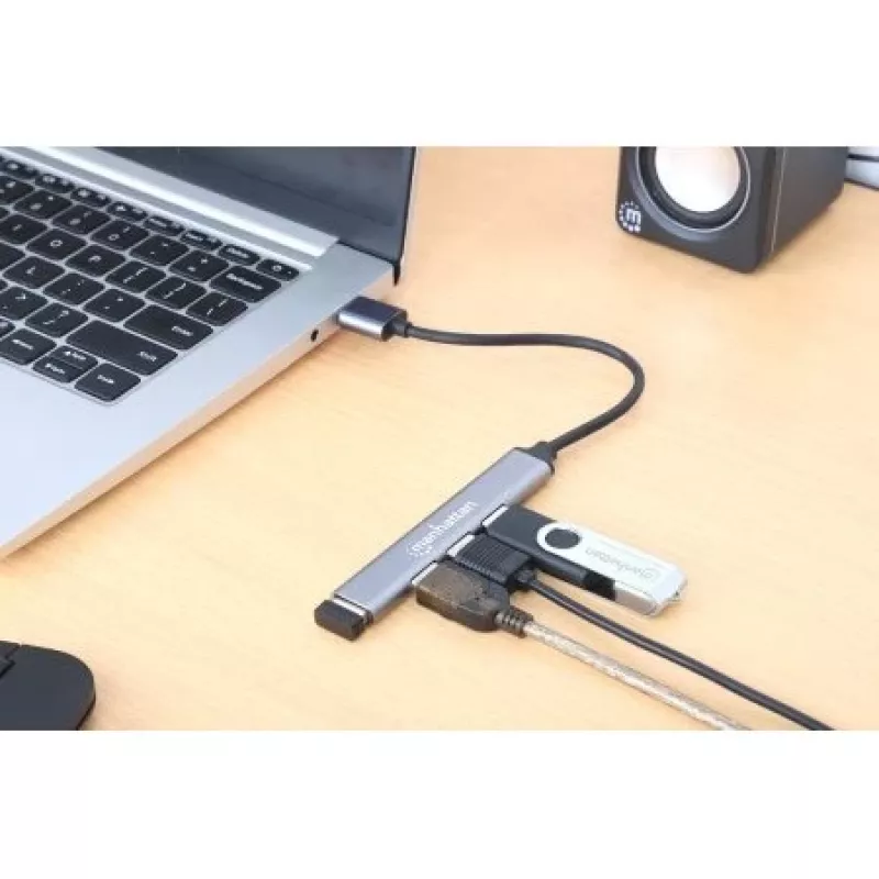 Manhattan USB-A 4-pordiline jaotur, 4x USB-A porti (1x 5 Gbps USB 3.2 Gen1 ehk USB 3.0, 3 x 480 Mbps USB 2.0), USB-toitega (välist toiteallikat pole vaja), alumiinium