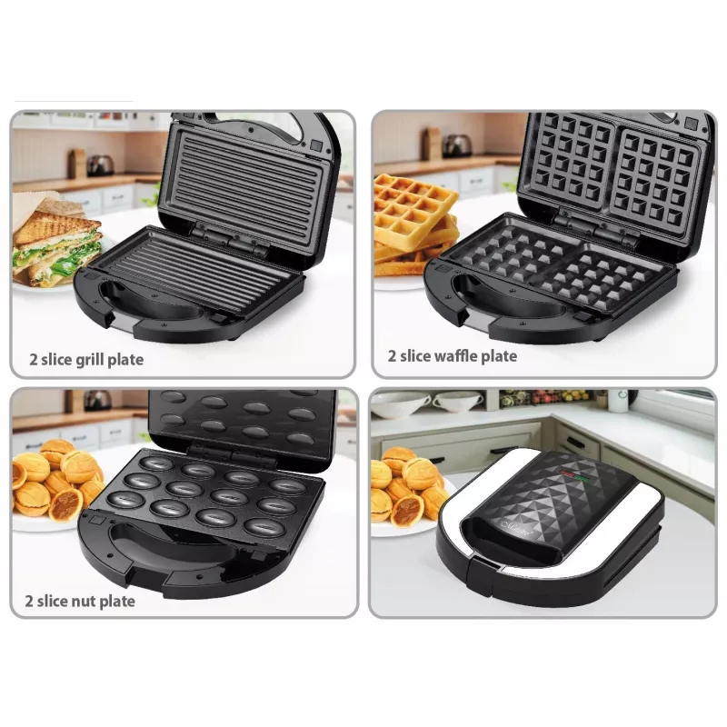 Röster-sandwichimasin Maestro MR-709 3in1 750 W — sandwichipress, grilli- ja vahvliplaadid, valge