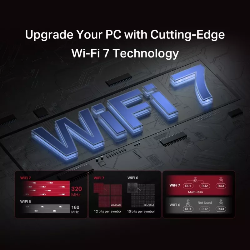 PCIe kolmeribalise WiFi 7 adapter MERCUSYS MA47BE — kiire traadita ühenduvus