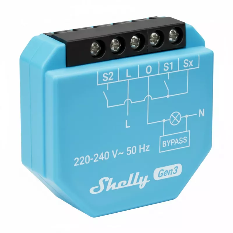 DIN‑kinnitusele topeltreleemoodul Shelly 2L Gen3, 2 kanalit, Wi‑Fi/Bluetooth, 220–240V AC, 50Hz, plastkorpus