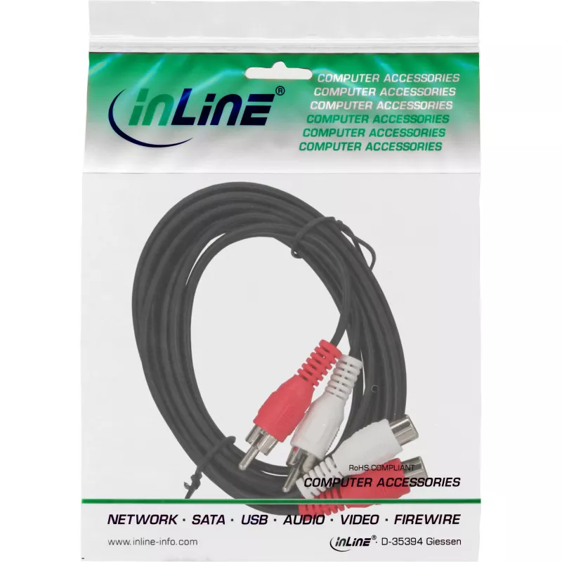 InLine helikaabel 2x RCA isane / emane 20m, 2 x RCA, Isane, 2 x RCA, Emane, 20 m, Must