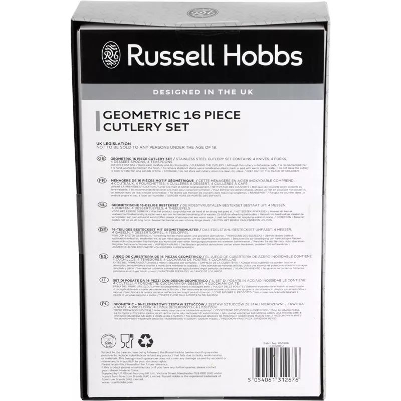 Söögiriistade komplekt Russell Hobbs RH01519EU7 16-osaline geomeetriline disain, roostevaba teras