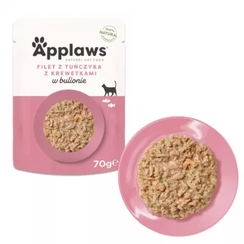 Applaws tuunikalafilee krevettidega puljongis, märgtoit kassidele, 70 g