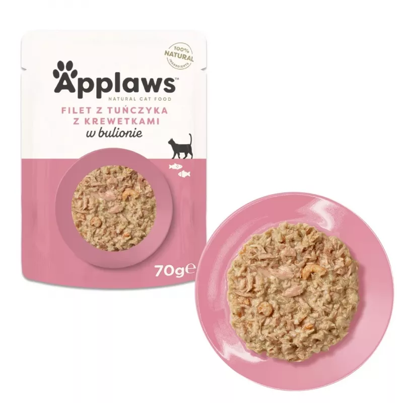 Applaws tuunikalafilee krevettidega puljongis, märgtoit kassidele, 70 g
