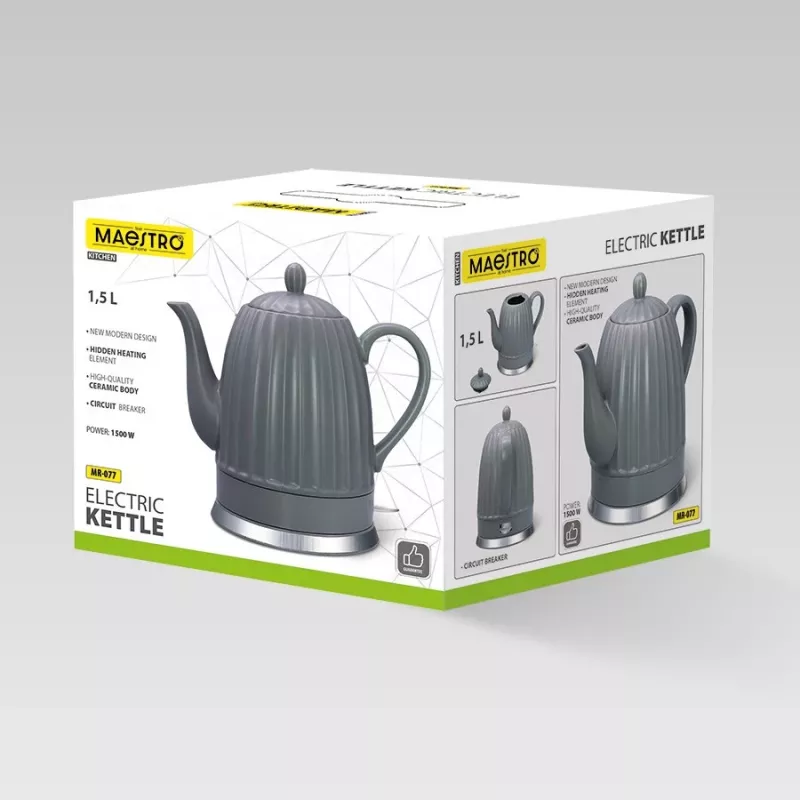 Elektriline veekeetja Maestro MR-077, 1,5 L, 1500 W, keraamiline korpus, hall