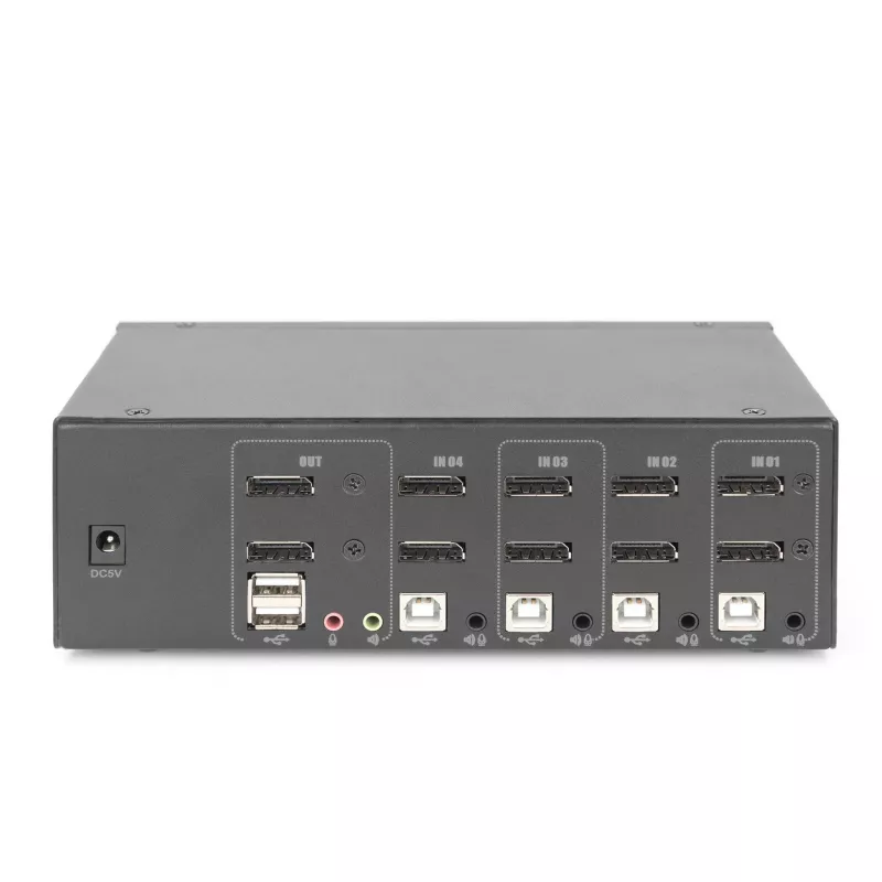 DIGITUS KVM-lüliti, 4 porti, topeltkuvar, 4K, DisplayPort®