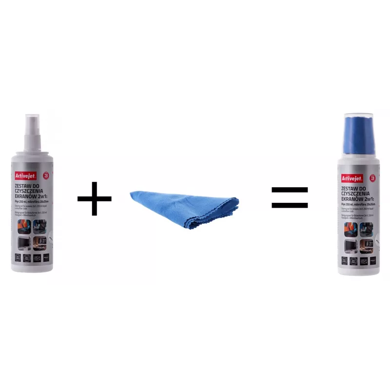 Seadmete puhastamise kuivad lapid ja vedelik ActiveJet AOC-269, mikrokiudlapp 200x200 mm, 250 ml pihusti, 2 tk