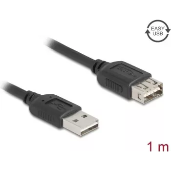 USB A – USB A kaabel DELOCK 81512 — USB 2.0, 1 m, must, kullatud kontaktidega