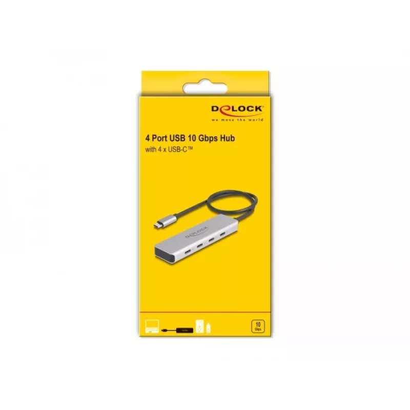 DeLOCK USB USB-C jaotur 10 Gbps 4 porti, alumiiniumist, hall