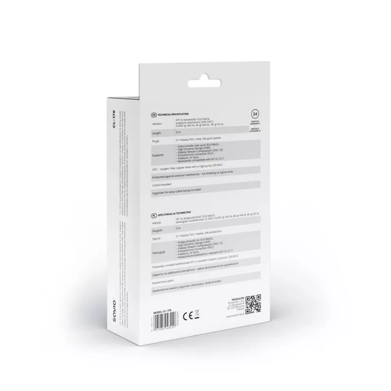 SAVIO DISPLAYPORT (M) - DISPLAYPORT (M) KAABEL, V1.4, 3 m, CL-176
