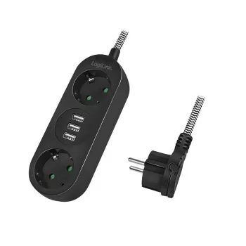 Pikendusjuhe LogiLink LPS262U 1,5 m 2 vahelduvvoolupistikut siseruumidesse must