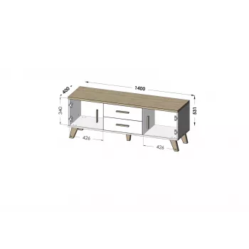 Cama RTV stand LOTTA 140cm Valge + sonoma oak