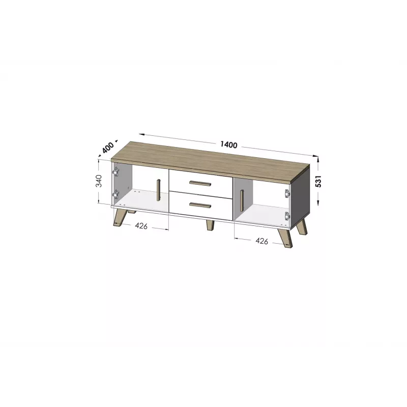 Cama RTV stand LOTTA 140cm Valge + sonoma oak