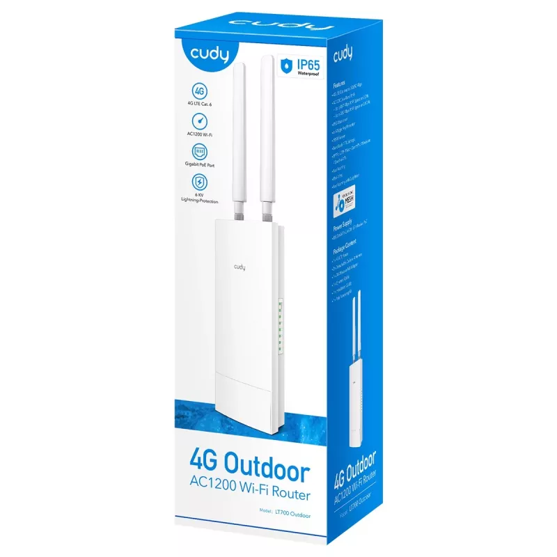 Cudy LT700 traadita ruuter Gigabit Ethernet kaheriba (2,4 GHz / 5 GHz) 4G Valge