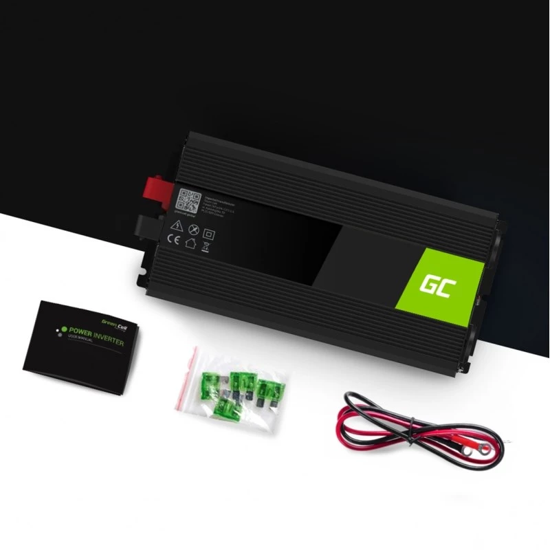 Inverteri toiteadapter roheline Cell INV25, 1500 W, 12 V DC kuni 230 V AC, 50 Hz, 1× USB, must