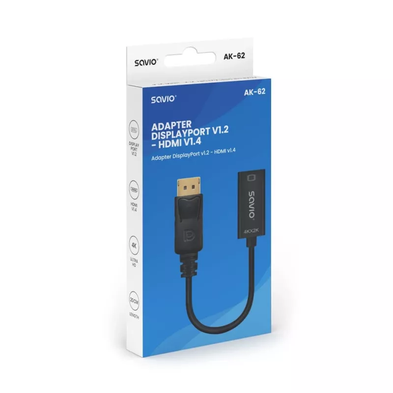 Adapter Savio DisplayPort (M) v1.2 - HDMI A (F) v1.4, 4K, AK-62