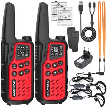Kaasaskantav raadiosaatja Baofeng BF-T25E — 16 kanalit, 0,5 W, Li-Ion 1400 mAh, komplekt 2 tk (punane)