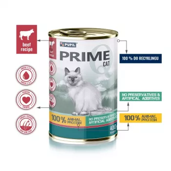 PUPIL Prime rikas veise- ja maksalihaga - märg kassitoit - 400g