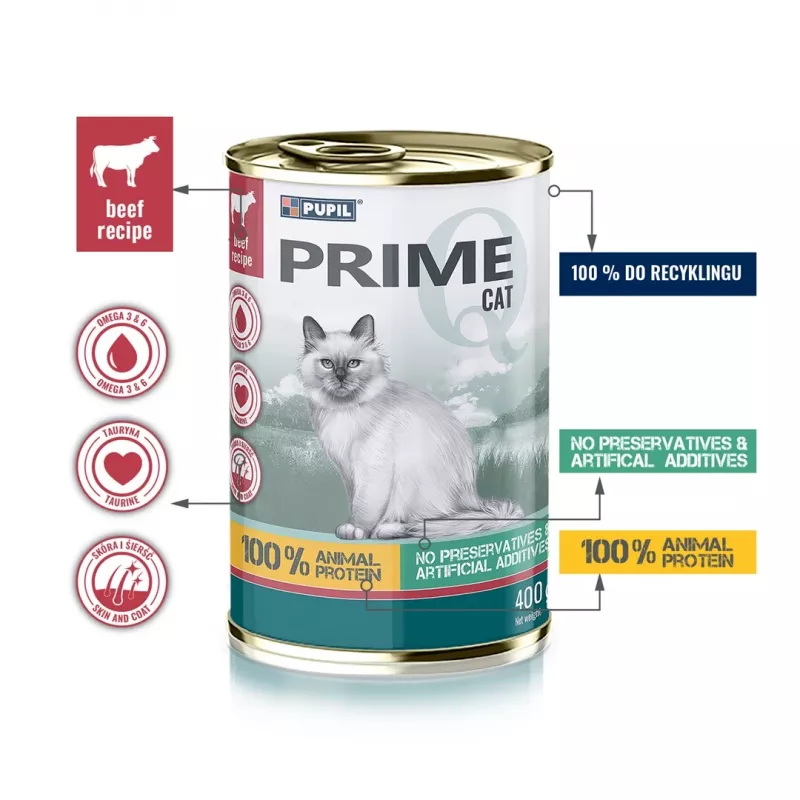 PUPIL Prime rikas veise- ja maksalihaga - märg kassitoit - 400g