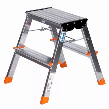Koklapitav astmelaud Krause Treppy Silver 130020 — alumiinium, 2 astet, kandevõime 150 kg, kokkupandult 55×20 cm, kaal 2 kg
