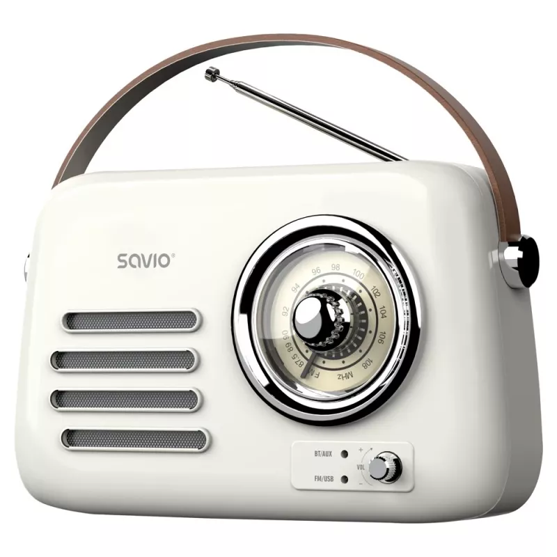 Kaasaskantav raadio SAVIO RS-02 — analoog-FM-tuuner, Bluetooth 5.3, USB-toide, 3 W, valge
