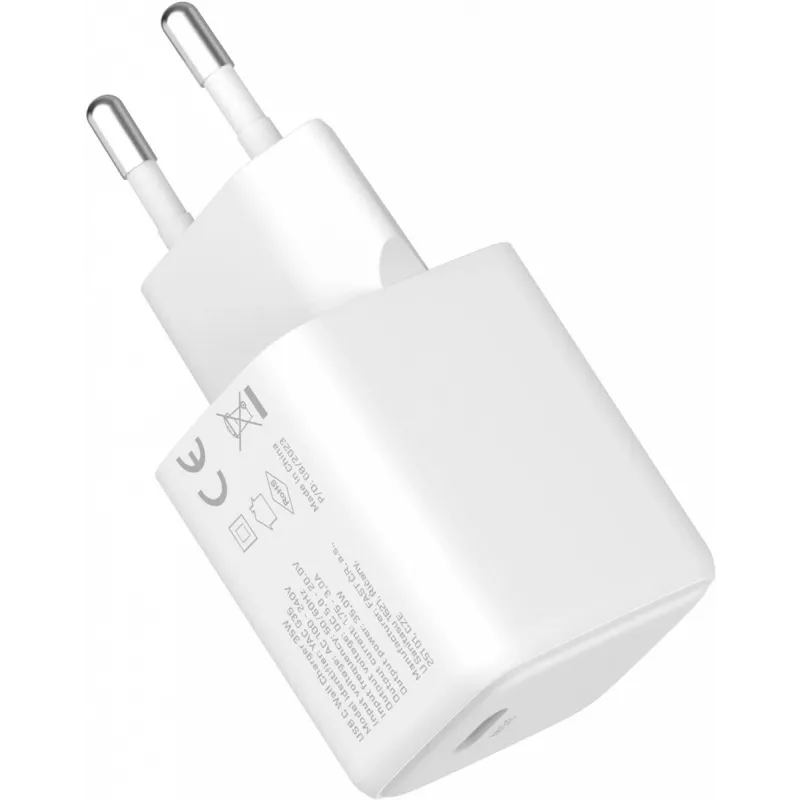 USB C 35W 3A Power Delivery 3.0 QC 3.0 seinadapter valge