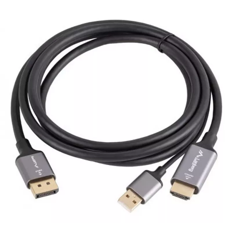 Lanberg CA-HDDP-20CU-0018-BK videokaabli adapter 1.8 m DisplayPort HDMI + USB must, hõbedane