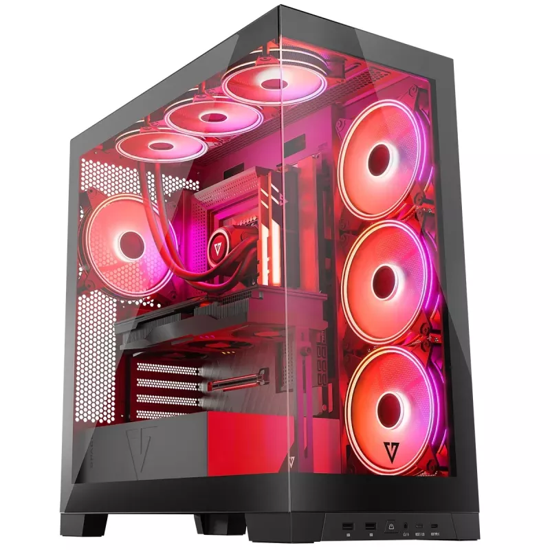 PC-korpus MODECOM Volcano SPACE APEX ARGB Midi Tower, karastatud klaas, USB-C, toetab ATX/microATX/Mini-ITX, GPU kuni 430 mm, CPU jahuti kuni 180 mm