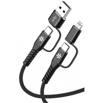 Celly 4-IN-1 kaabel A+C kuni C+LIGHT 2M BK