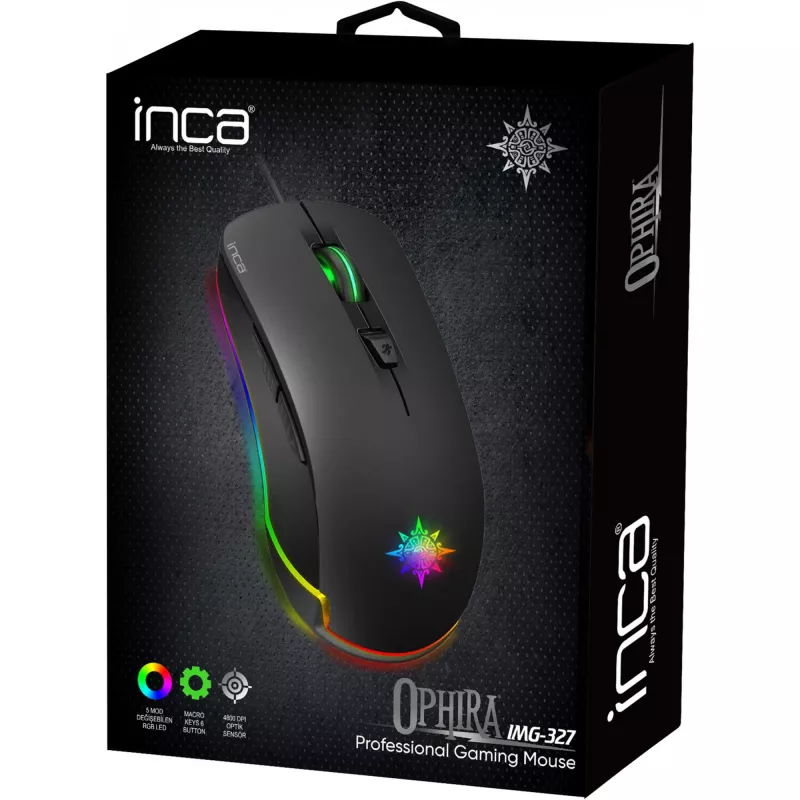 INCA mänguhiir IMG-327 4800 DPI. RGB. 6 nuppu. USB. SW jaemüük