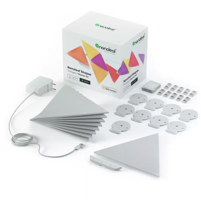 Kolmnurksed LED-paneelvalgustid Nanoleaf NL47-0002TW-9PK — komplektis 9 RGB seinakinnitatavat paneeli, vahelduvvoolutoitel, valge