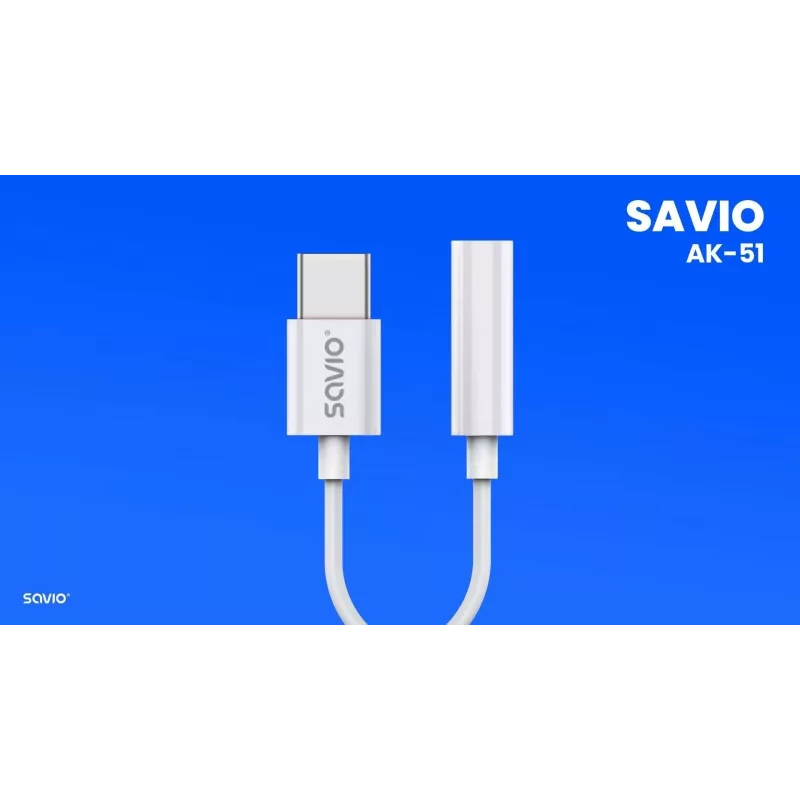 USB Type 3.1 C (M) – Jack 3.5mm (F) Audio adapter Valge SAVIO AK-51