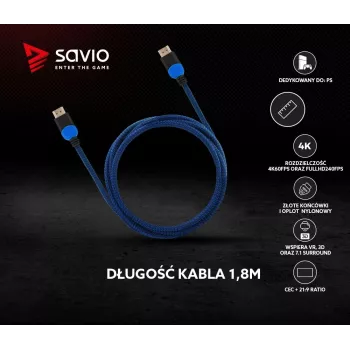 Savio GCL-02 HDMI-kaabel 1,8 m HDMI Type A (Standard) Must, Sinine
