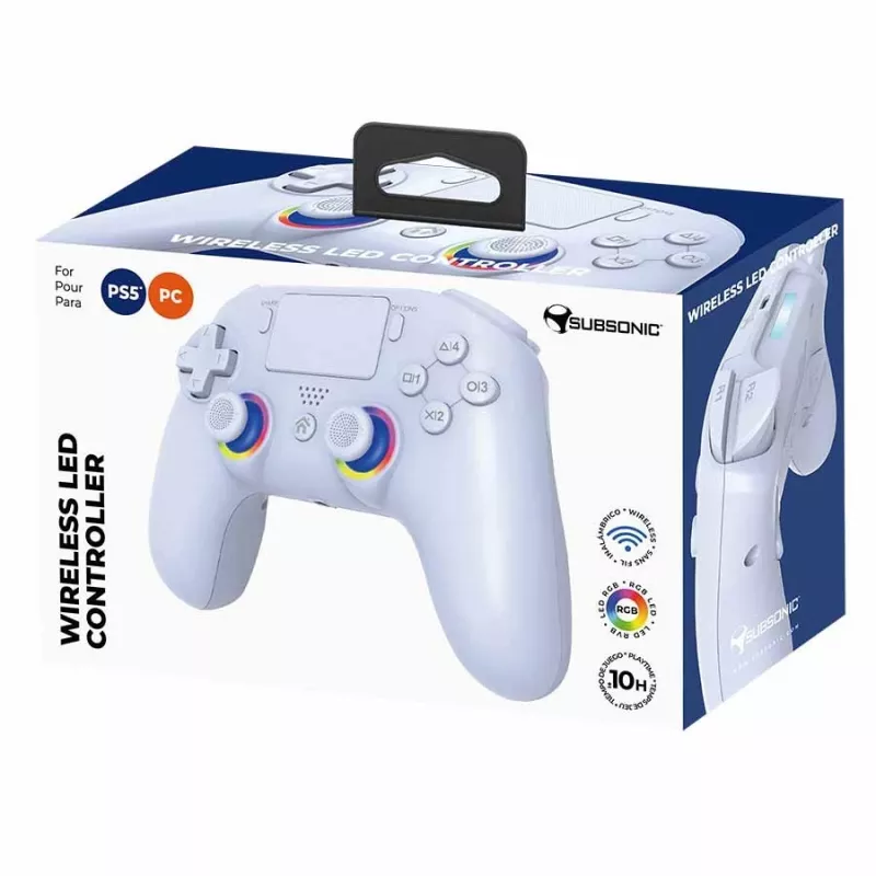 Subsonic PS5 juhtmeta LED-mängupult, valge, D-pad, Home, Options, Share