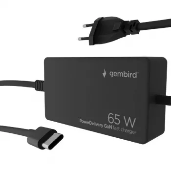 Cablexpert NPA-AC-PDQC65-01 65 W PowerDelivery GaN USB Type-C kiirlaadija, must