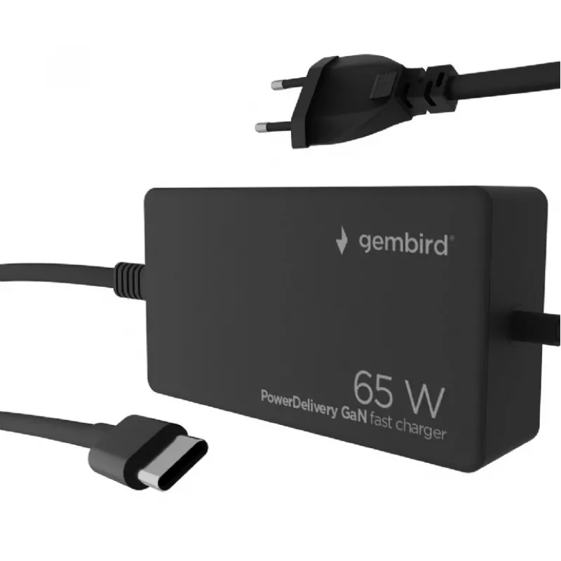Cablexpert NPA-AC-PDQC65-01 65 W PowerDelivery GaN USB Type-C kiirlaadija, must