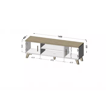 Cama TV stand LOTTA 160 2D2K Valge/sonoma
