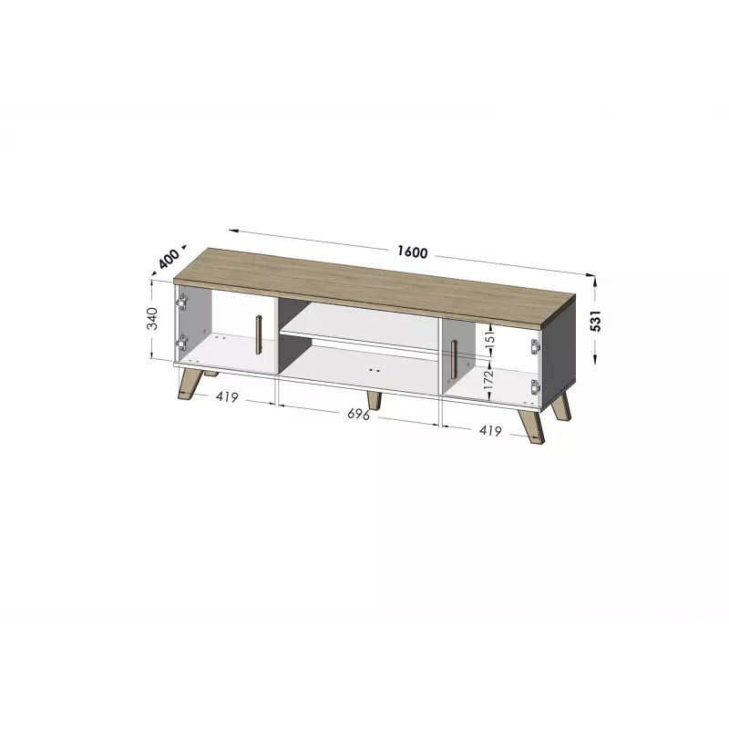Cama TV stand LOTTA 160 2D2K Valge/sonoma