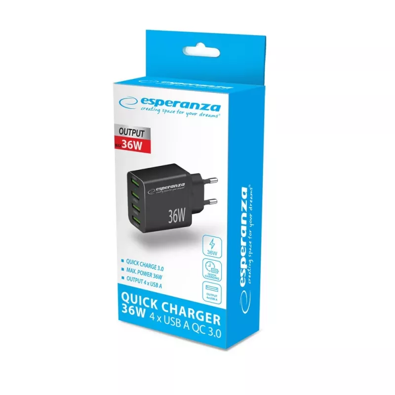 Esperanza EZC107K vooluvõrgu laadija 36W Must