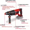 Professional Battery-Rotary Hammer TP-HD 18/26 D Li BL - Solo, 18V (must/punane, ilma aku ja laadijata, E-Case'is)