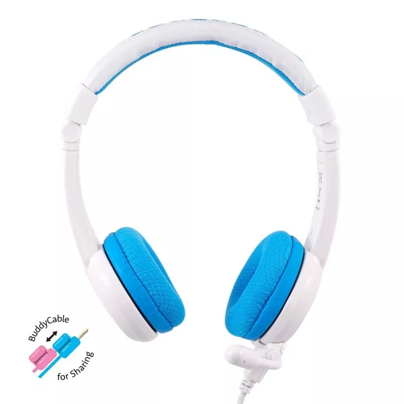 Juhtmega peakomplekt buddy phones School+ — Peapael, kõrvaümbrine, 20–20000 Hz, 1,4 m kaabel, sinine/valge